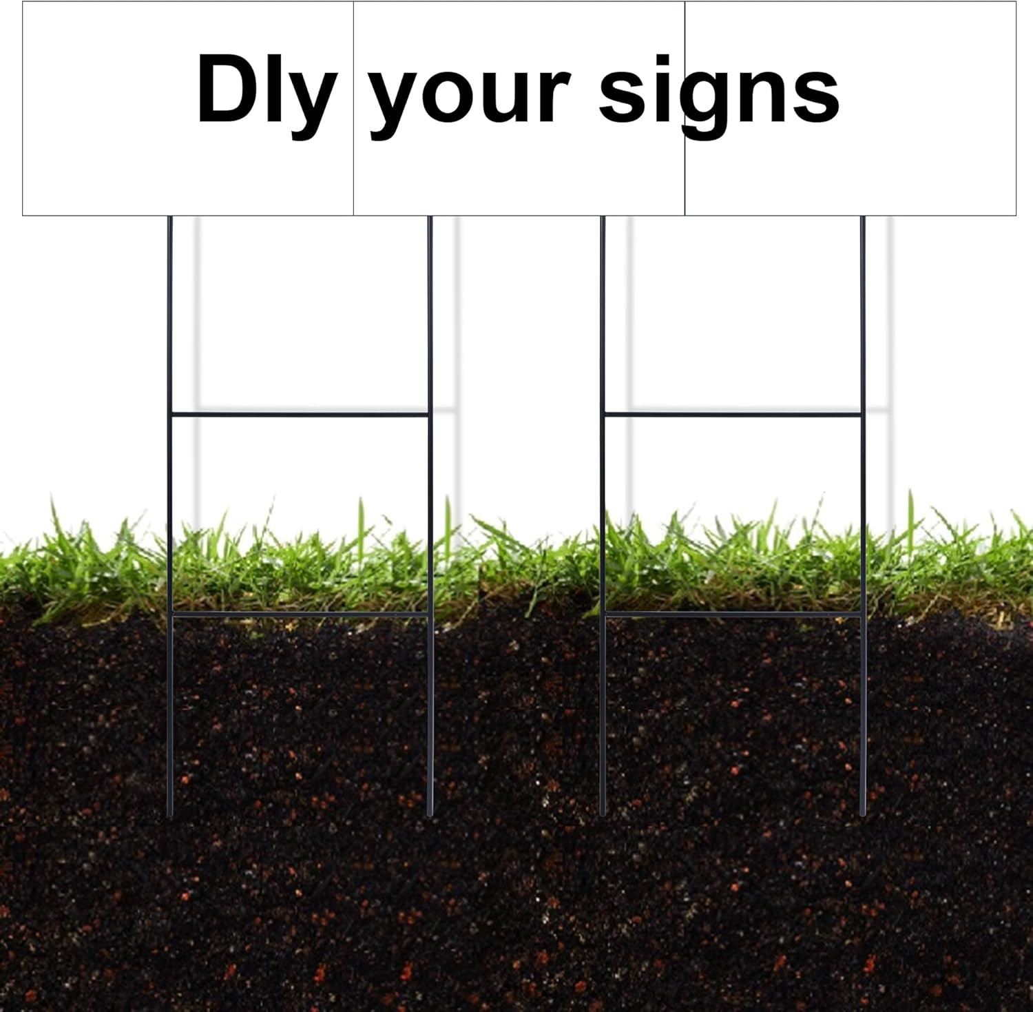 25 Pack H Frame Yard Stakes Metal, 16.5X7 Inch H Stakes for Signs, Holder, Lawn