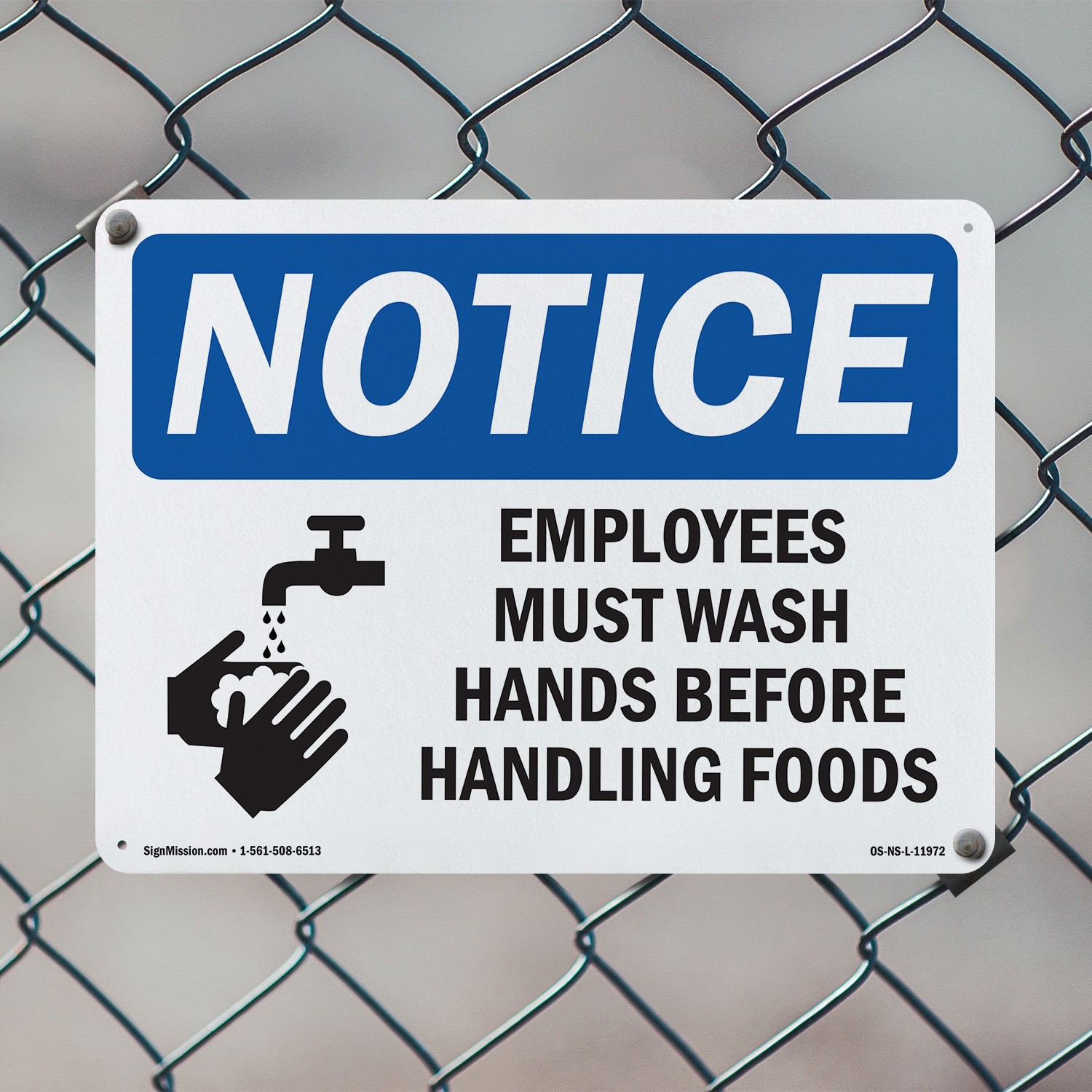 Employees Must Wash Hands Before OSHA Notice Sign Metal, Decal – 5 or 10 Pack