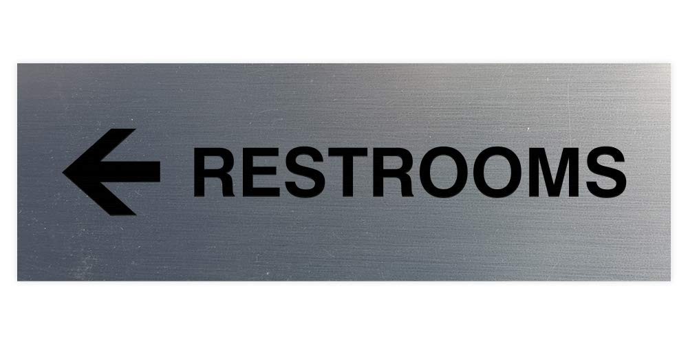 1 PC Basic Restrooms Left Arrow Directional Wall Door Sign Brushed Silver Fix