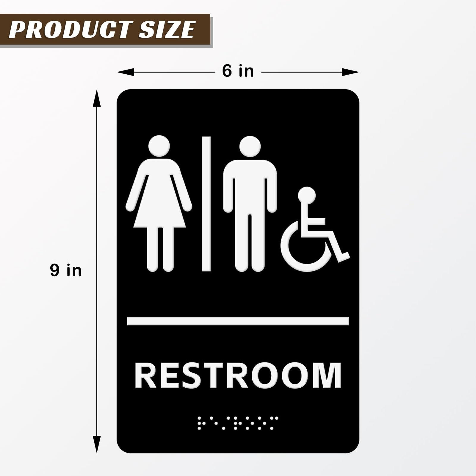 Esmorah ADA Braille Unisex Restroom Sign for Business 9” X6”, All Ge