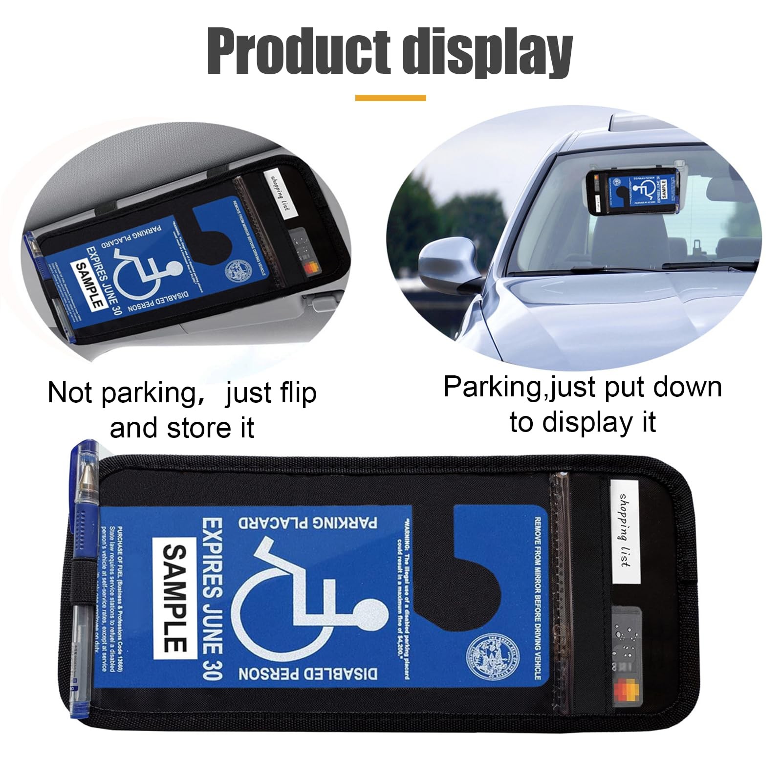 ZIMISI Handicap Placard Holder for Car, Universal 12.4 × 5.19 inch, Black