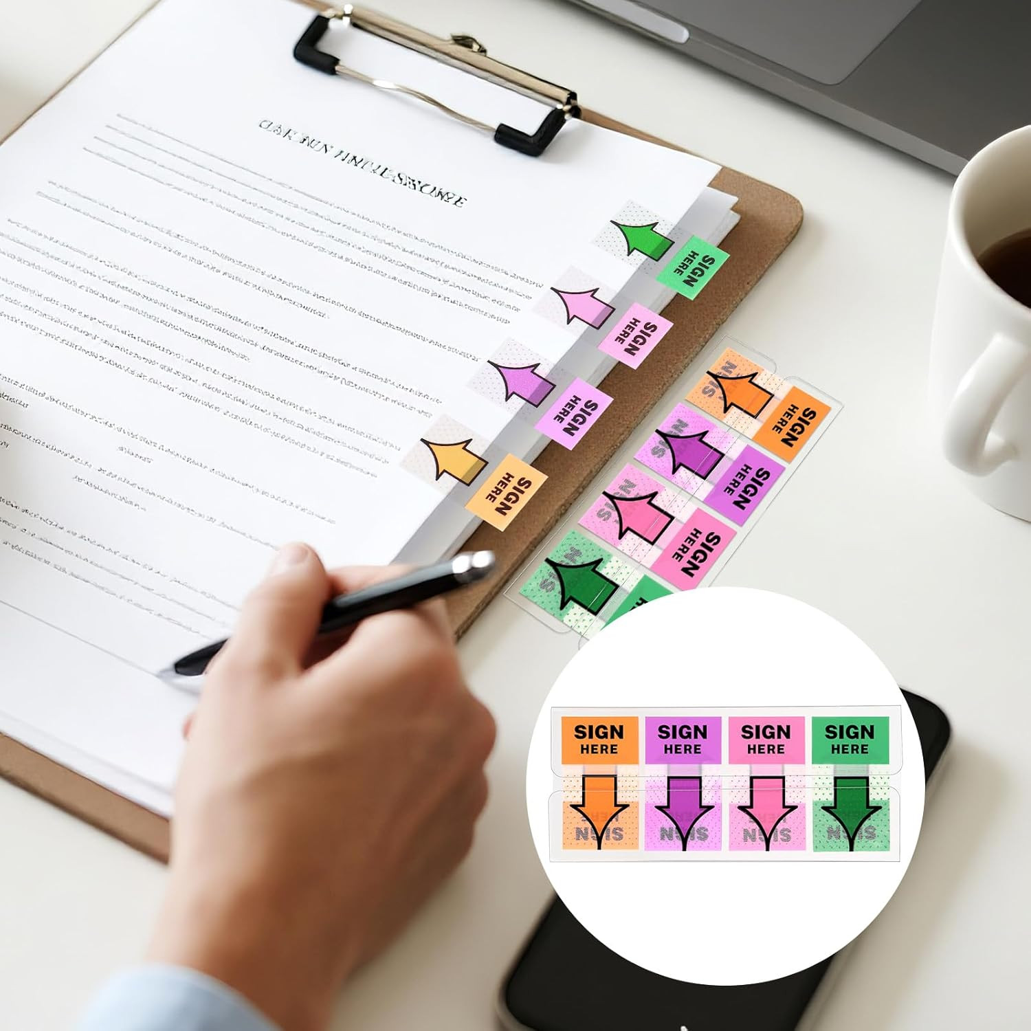 600 Pcs Sign Here Stickers, Sign Here Sticky Tabs, Arrow Labels Flags and Colorf