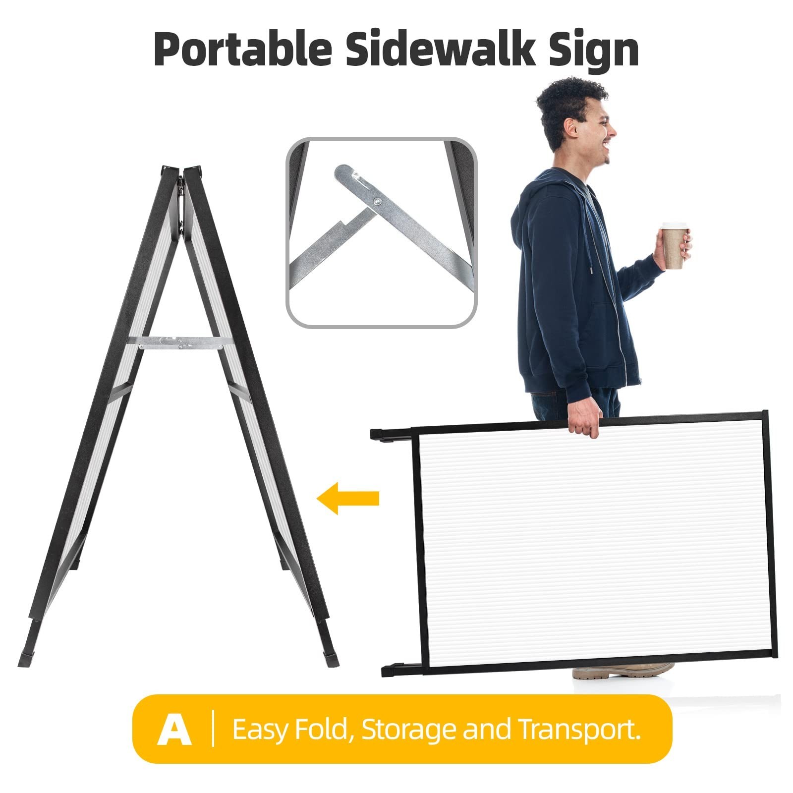 2 Pack Heavy Duty A-Frame Sidewalk Sign 24 x 36 Inch, Portable Double-Sided S…