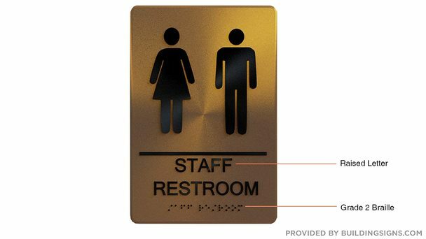 Staff Restroom Gold Sign With Braille and Raised Letters (Aluminum, Size 6X9)