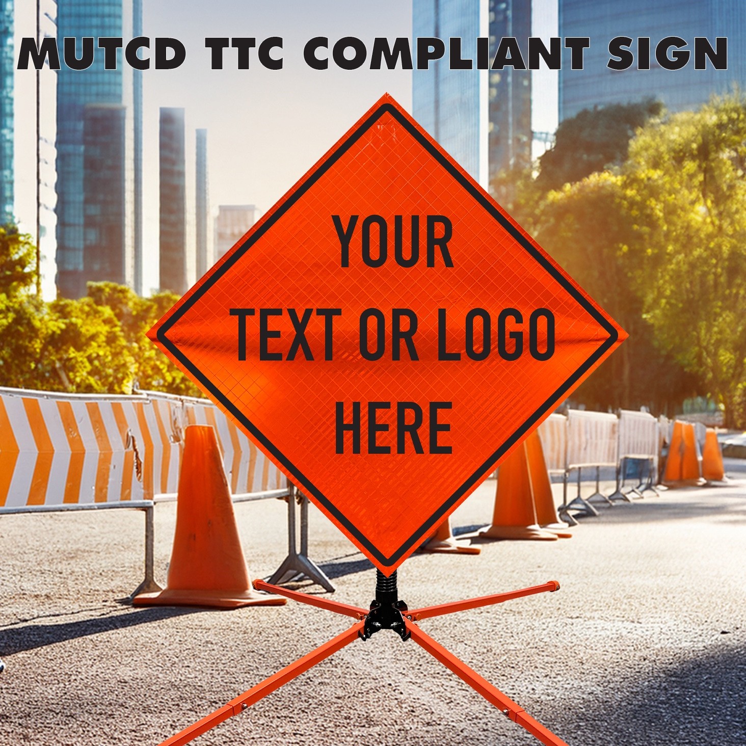 Custom 36&Prime; Orange Reflective Roll-Up Traffic Safety Sign MUTCD