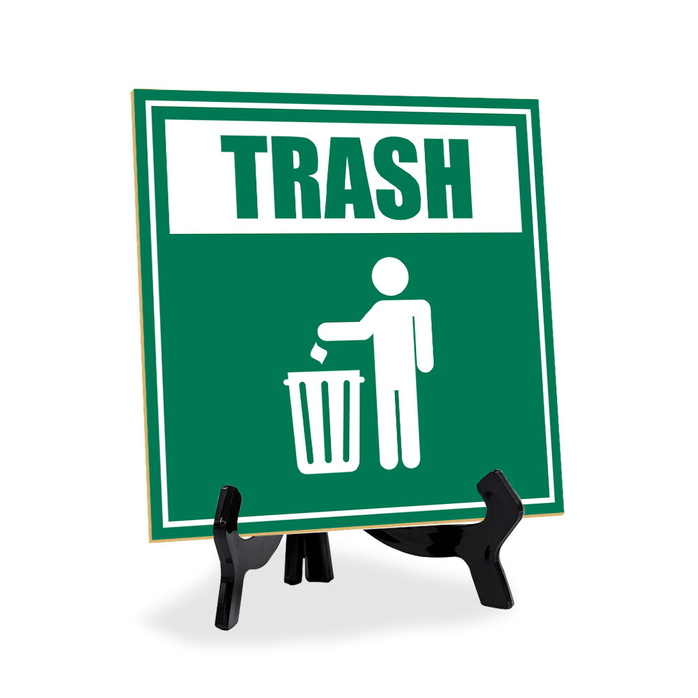 Trash 5&Prime;x 5&Prime; Square Table Sign With Acrylic Easel | Home & Office Decor