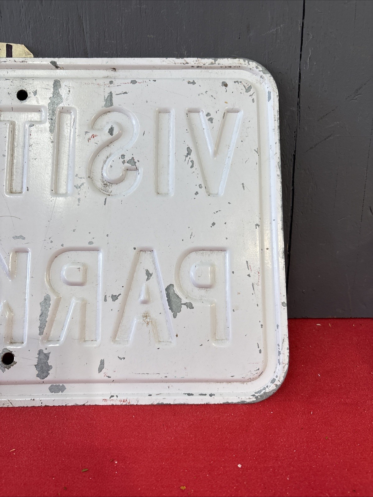 DWN2-Vintage Retired Visitors Parking Steel Embossed Sign 18×12 Inches Original