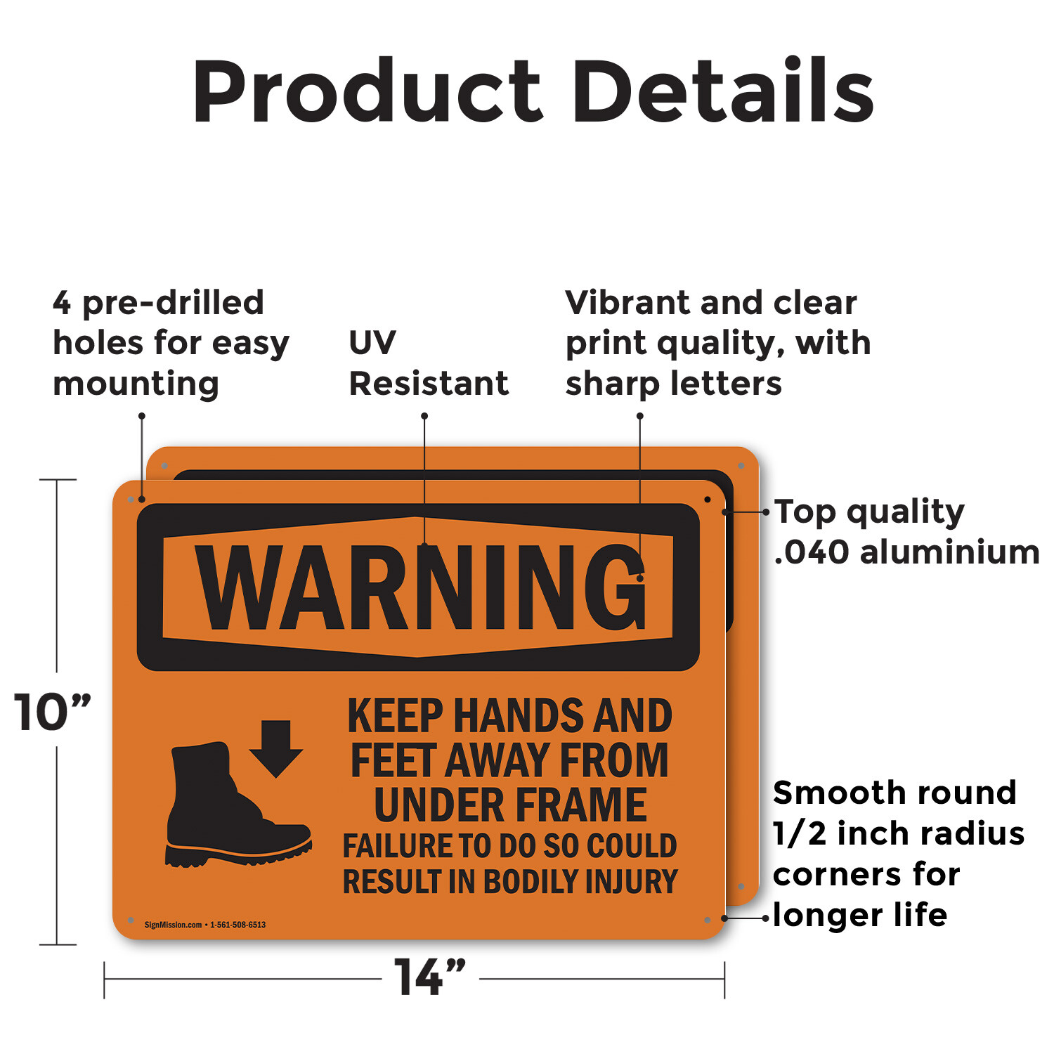 (2 Pack) Keep Hands Feet Away Failure Bodily Injury OSHA Warning Sign Decal