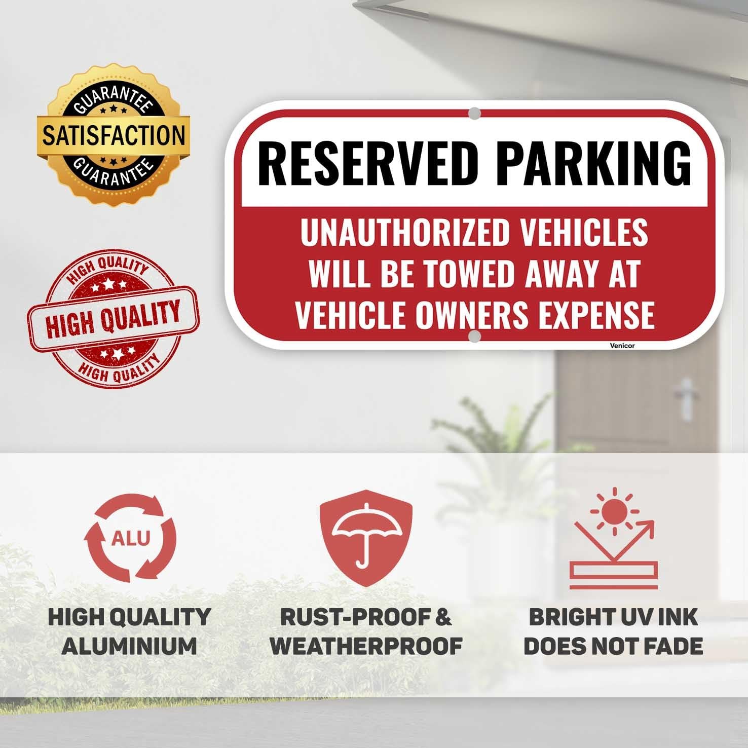 2 PCS 12×6 Inch Aluminum Reserved Private Parking Only Metal Sign Rustproof