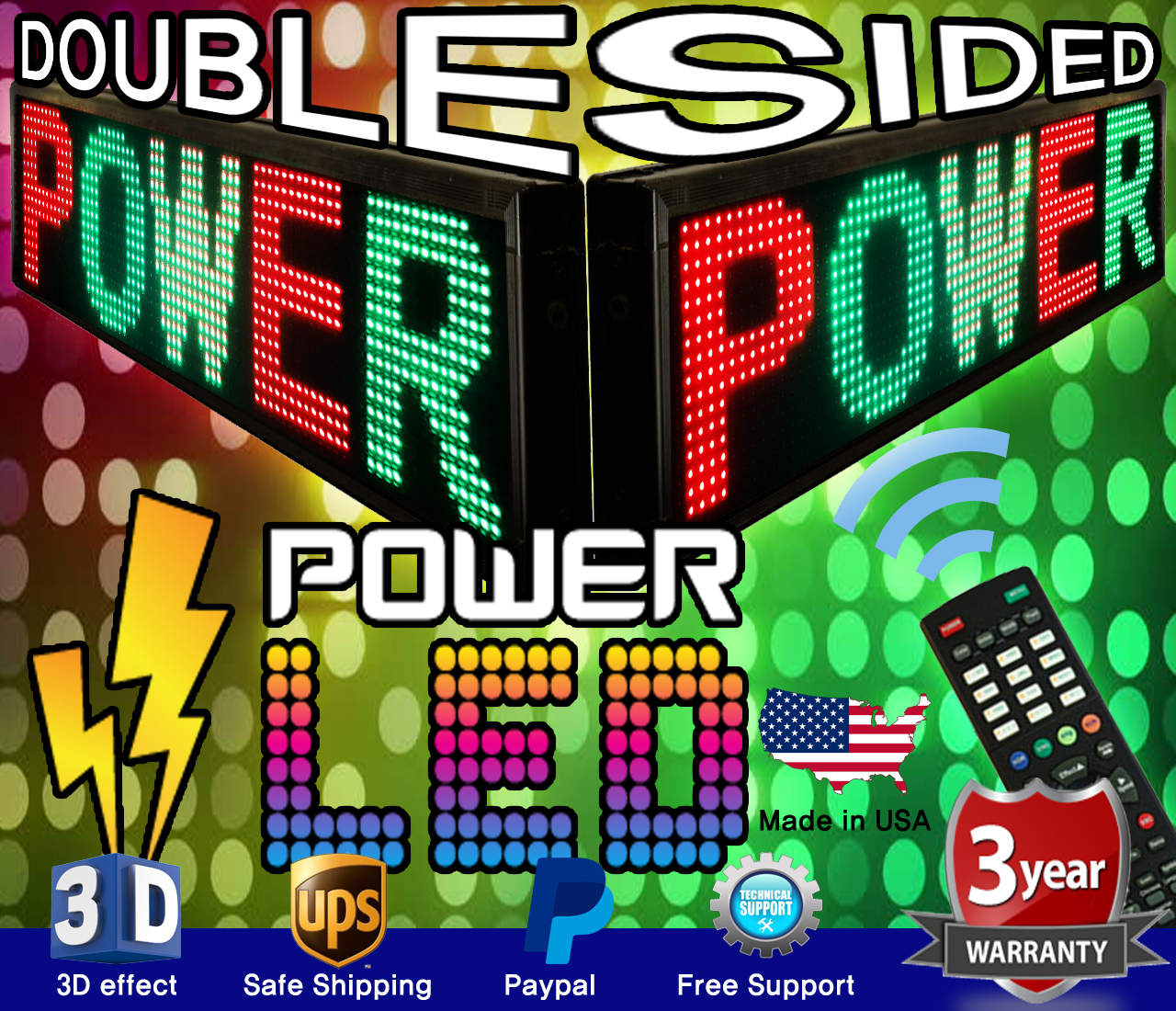 3 COLOR DOUBLE-SIDED LED SIGN 19&Prime; x 52&Prime; RGY PROGRAMMABLE SCROLLING MESSAGE BOARD