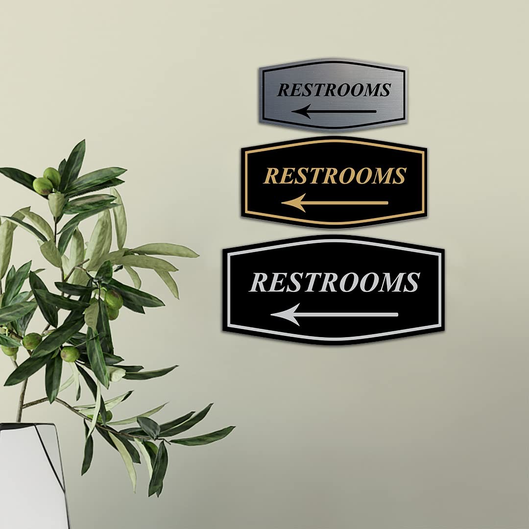 1 Pack Fancy Restrooms Left Arrow Sign Blue Large, Wall Door Mount Office Decor