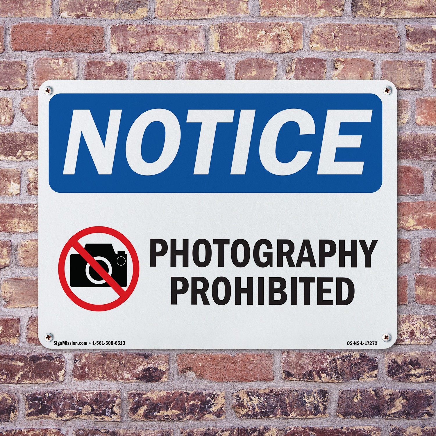 Photography Prohibited OSHA Notice Sign Metal, Plastic, Or Decal – 5 or 10 Pack