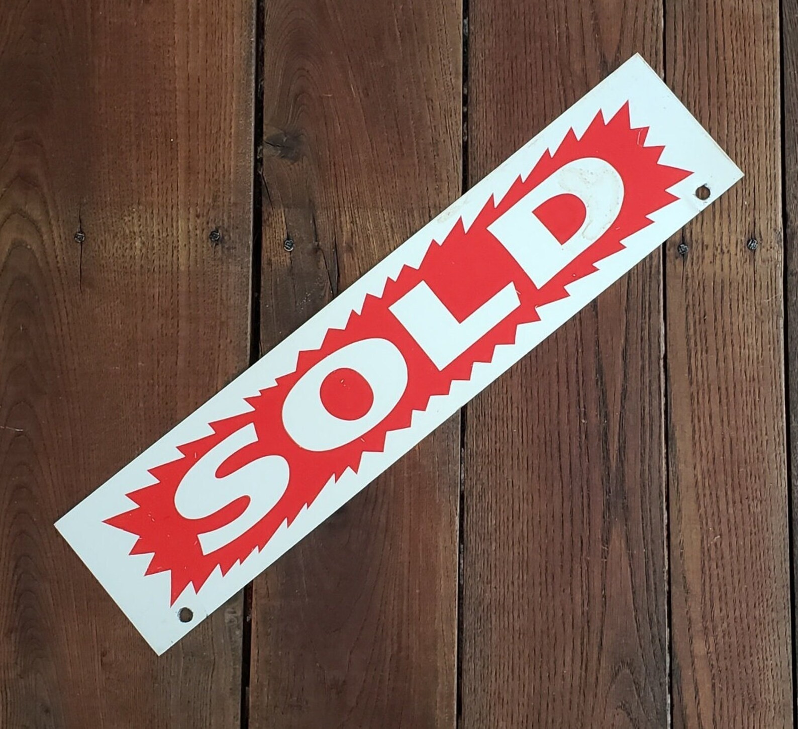 Vintage Metal Realtor SOLD Sign – Mancave Red and White Sold Sign