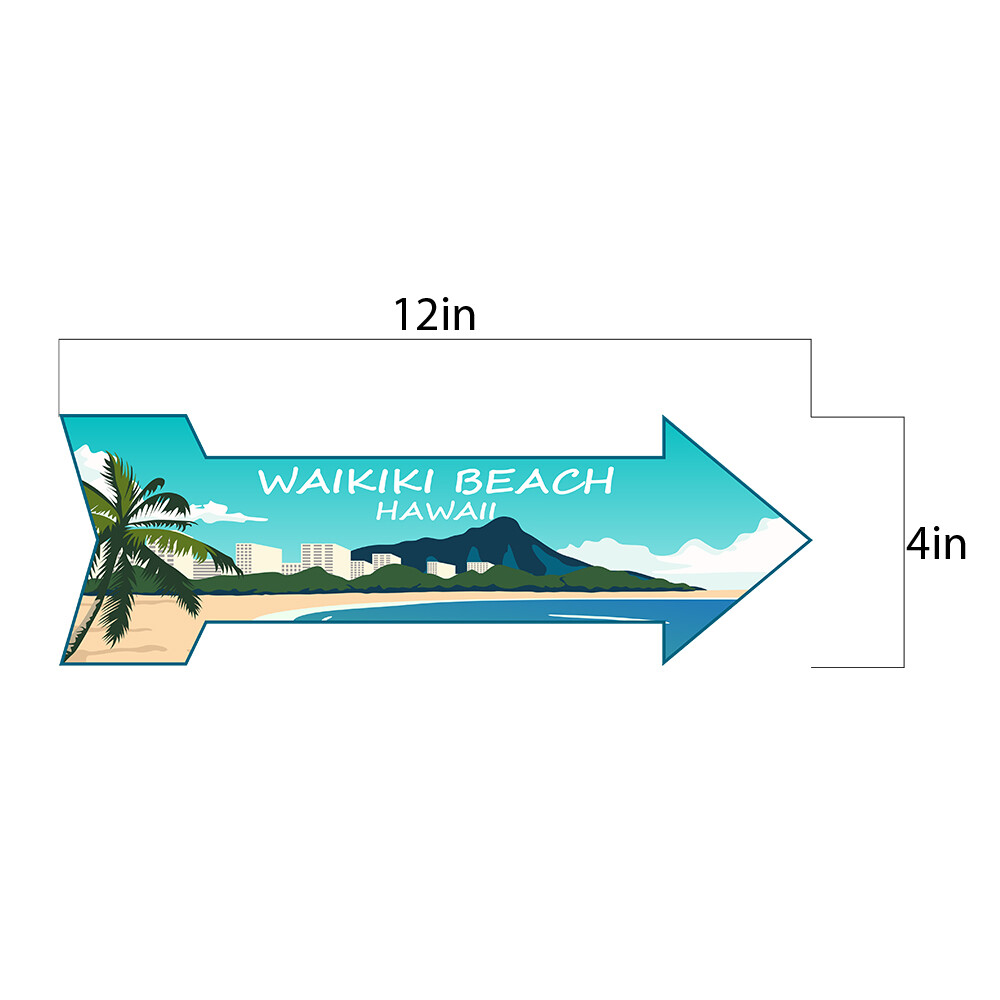 Arrow Shape Plus Waikiki Beach, Hawaii 12×4&Prime; Wall or Door Sign