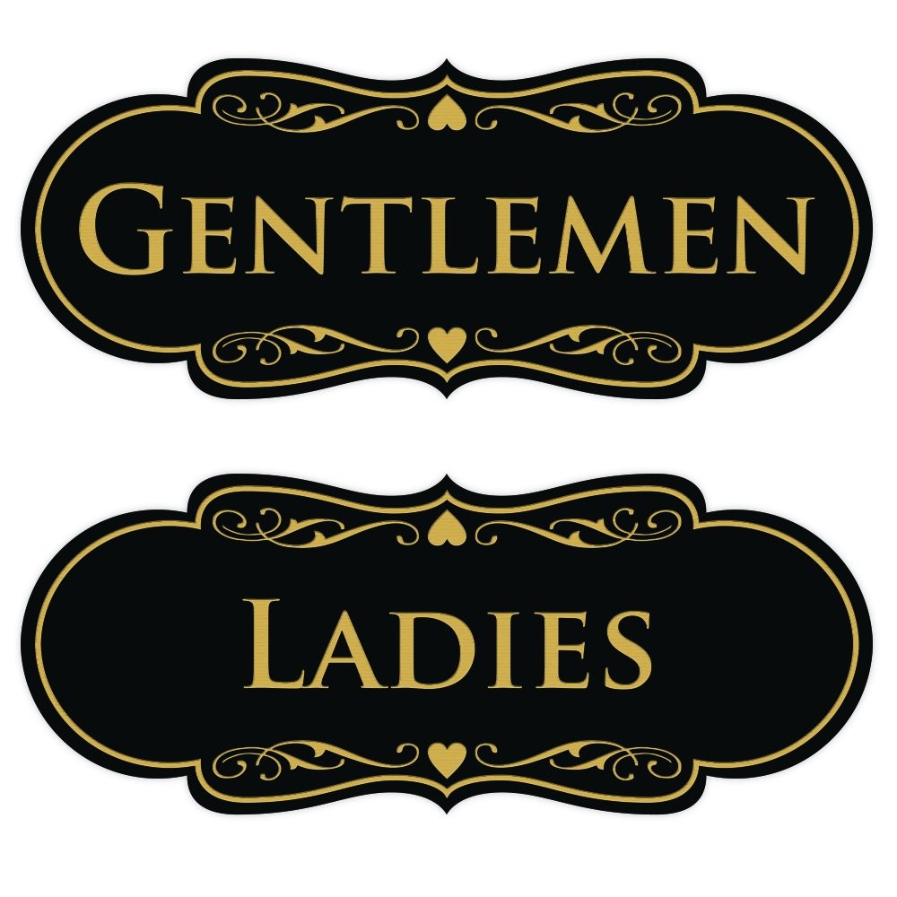 1 PCS Black Gold Medium Designer LADIES GENTLEMEN Restroom Sign 2Pack