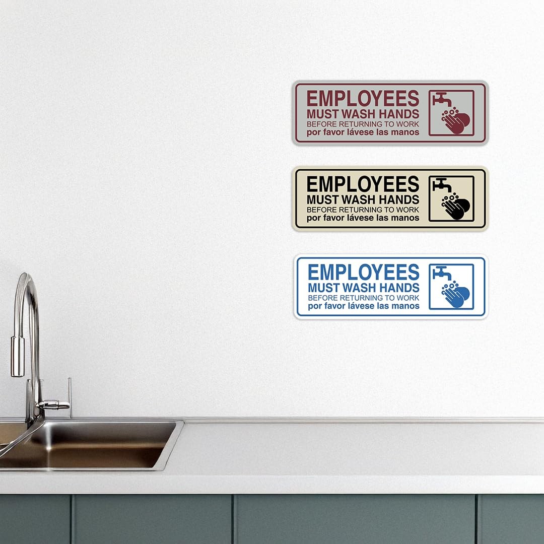 Employees Must Wash Hands Sign Door Wall Mount Restroom Hygiene Black Medium