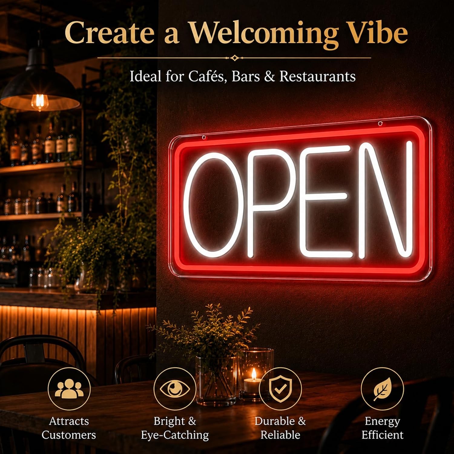 Open Sign Neon Light 17&Prime; X 9.3&Prime; LED Open Sign for Business Window Red + White