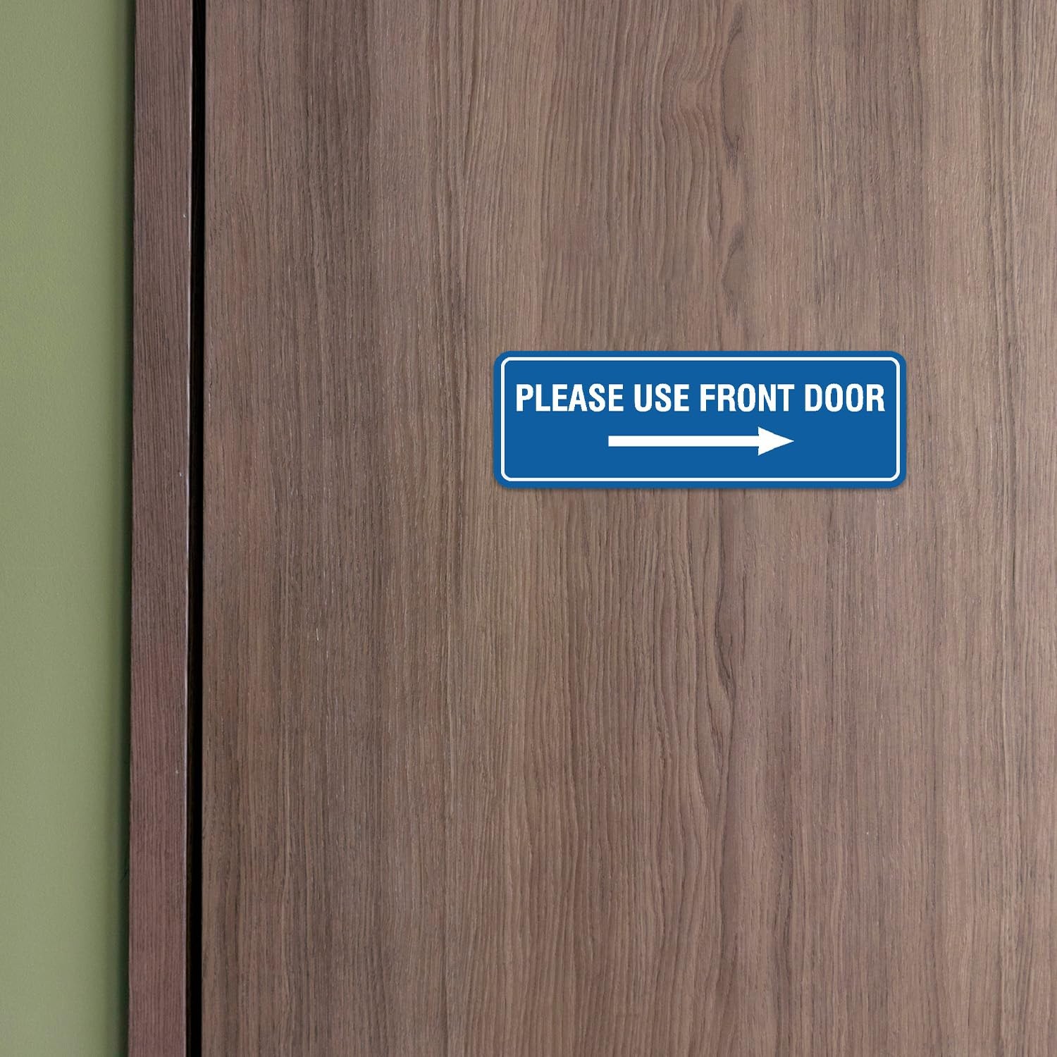 Please Use Front Door Right Arrow Sign Large Brushed Silver Wall Plaque