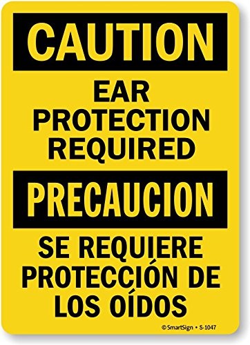 14×10 inch Bilingual Caution Sign Ear Protection Required 55 mil Plastic