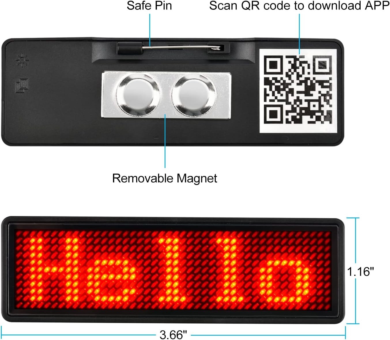 LED Name Tag, Rechargeable Wireless Bluetooth LED Name Badge Reuseable Price Tag