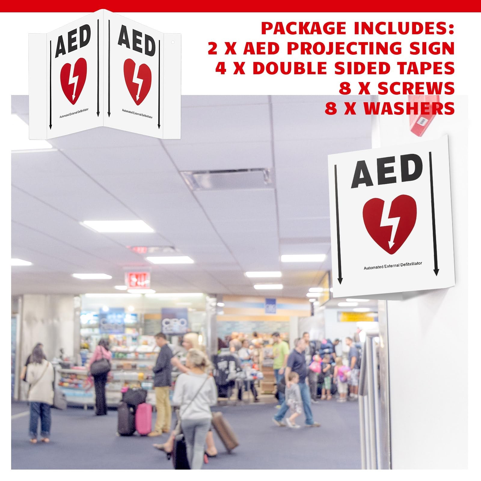 Kigley 2 Set AED Projection Sign with Graphic Portable AED Cabinet Sign 5 » x…