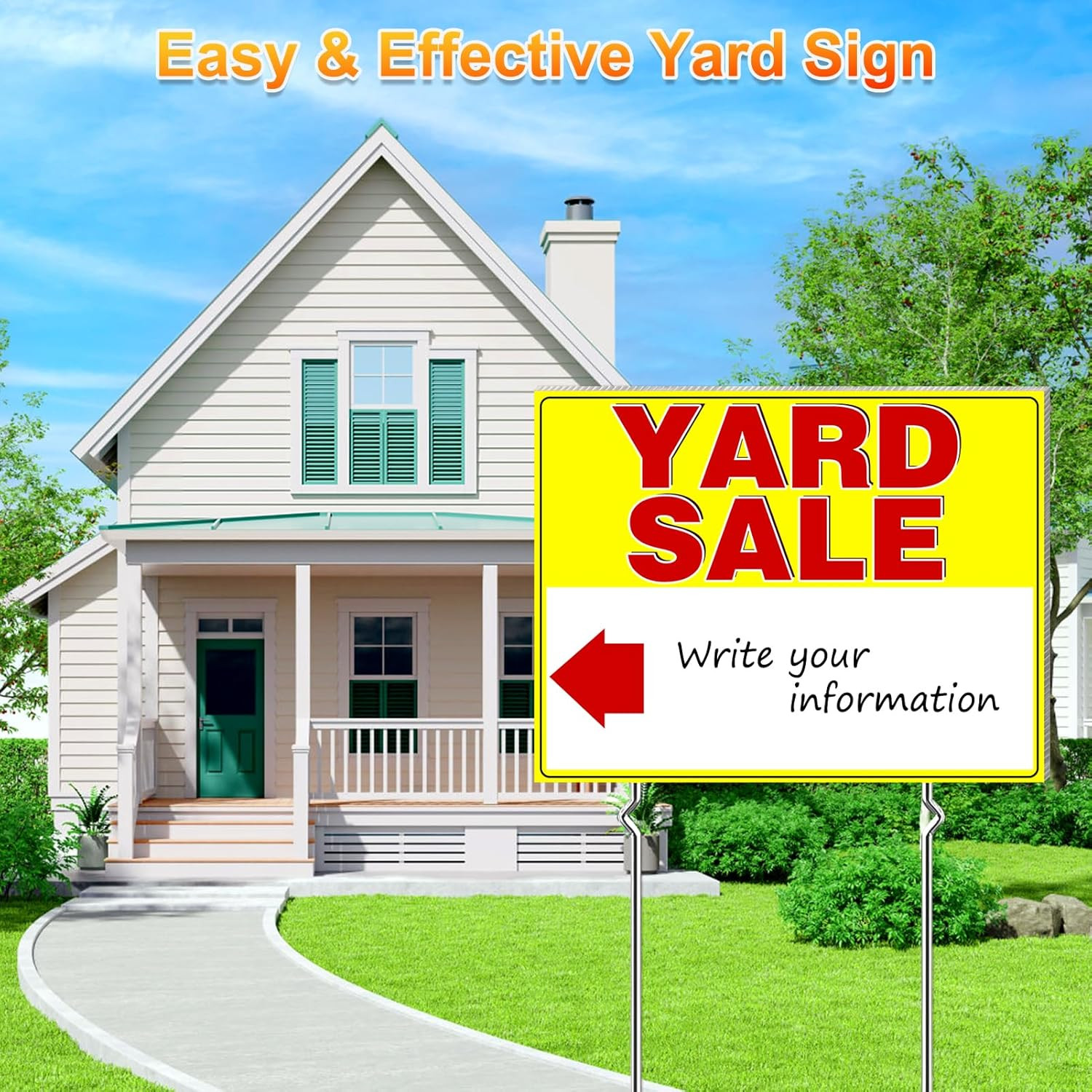 Cyrico Yard Sale Signs with Stakes, 3 Pack 17 x 13 Inch Double Sided Weatherproo