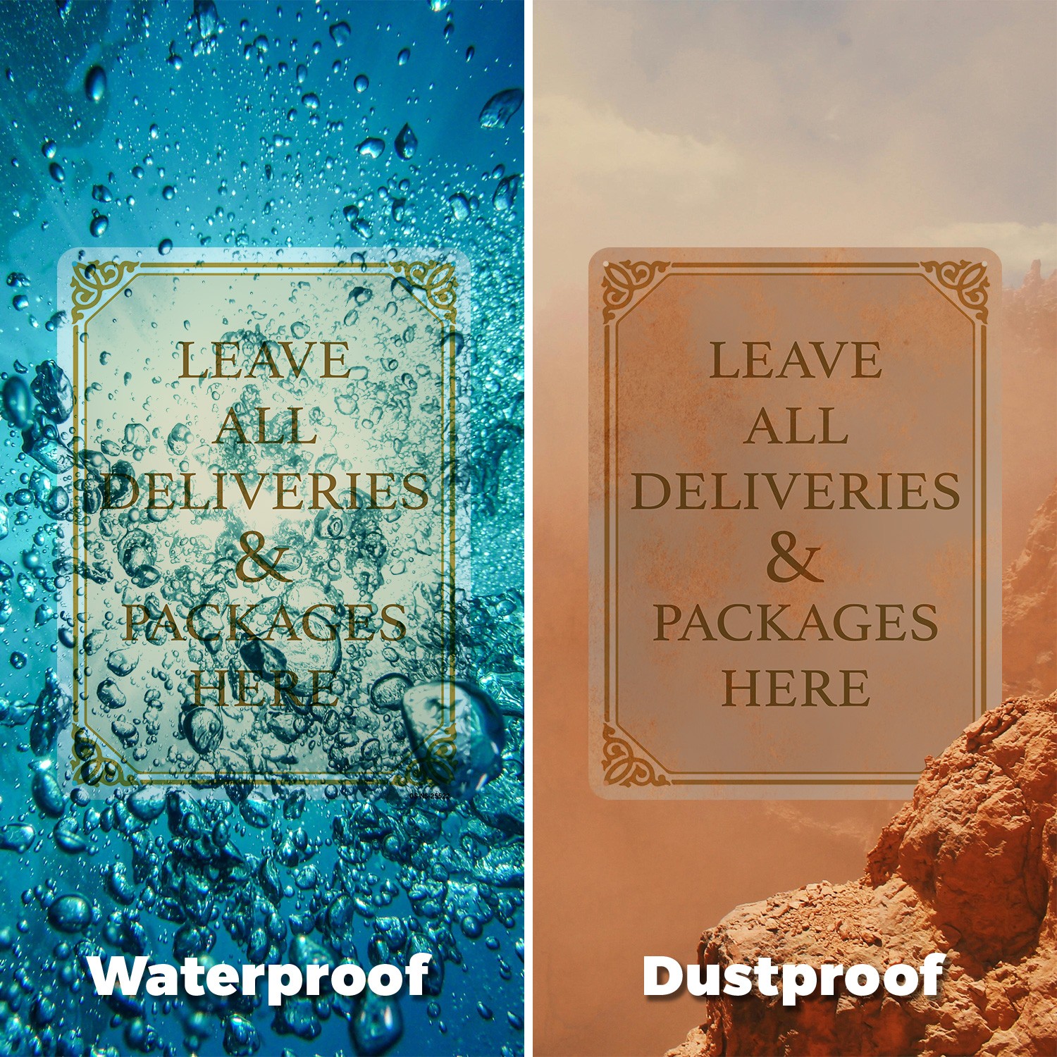 Leave All Deliveries & Packages Here Fancy Public Safety Sign, Decal 5/10 Pack