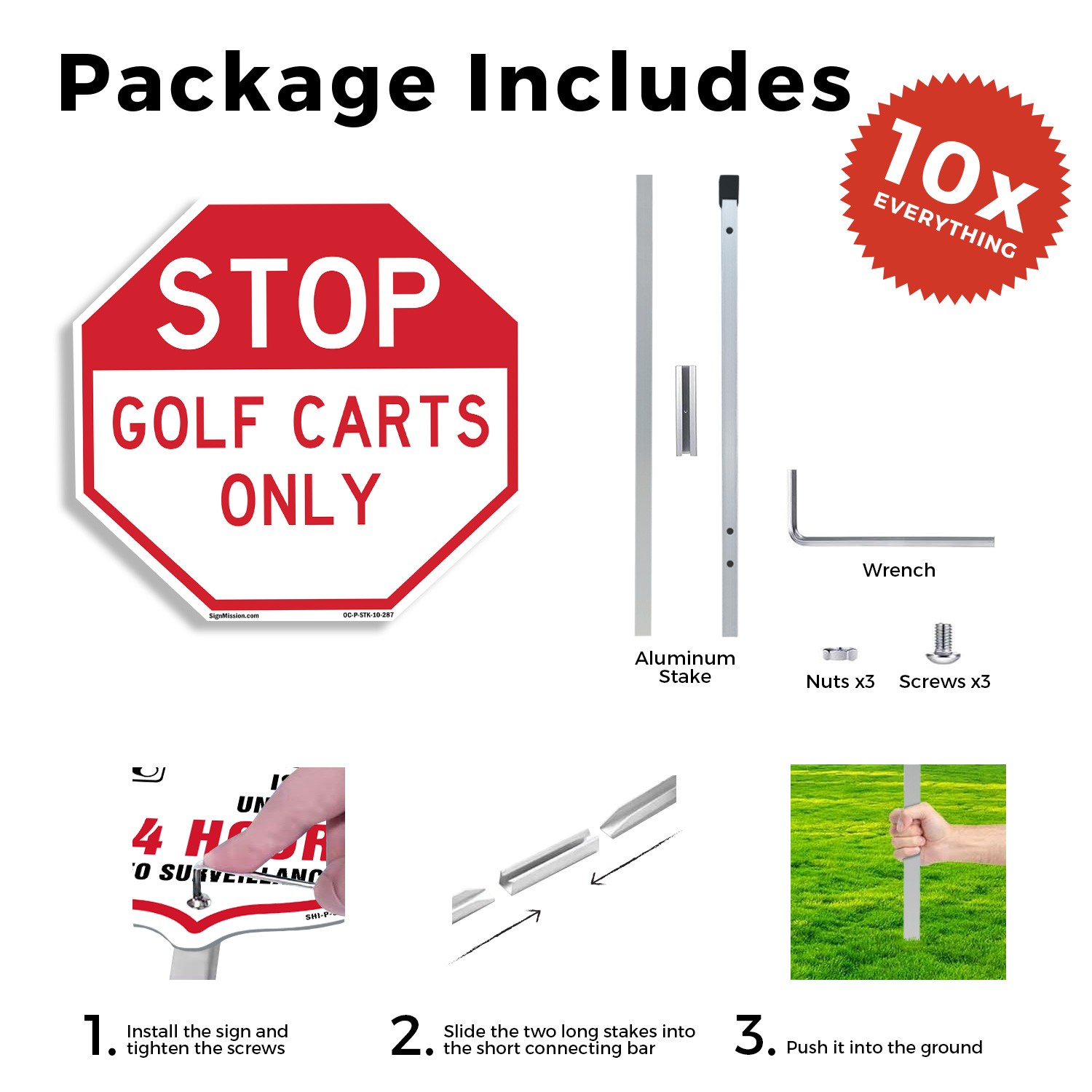 Stop Golf Carts Only Octagon Sign With Stake Weather Resistant UV Protected
