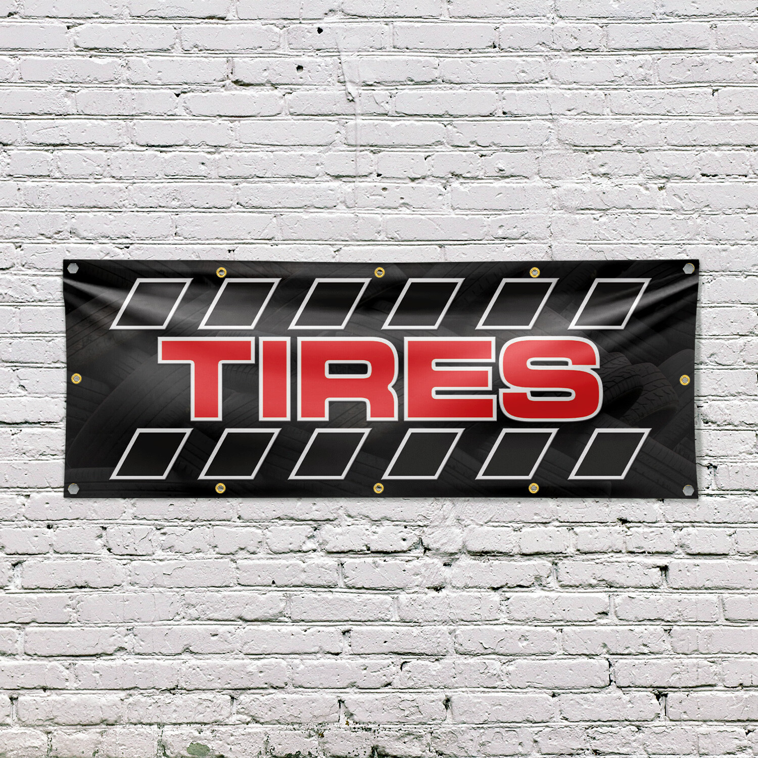 Tires 13 oz Vinyl Banner Sign with Metal Grommets Heavy-Duty Single-Sided