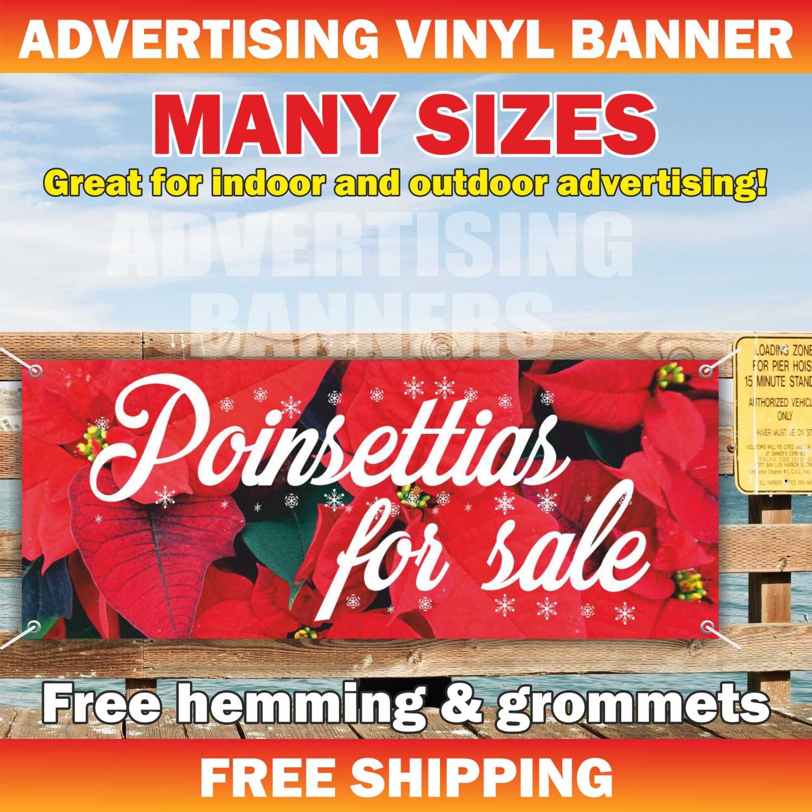 Poinsettias Sale Advertising Banner Vinyl Mesh Sign Holidays Christmas Flowers