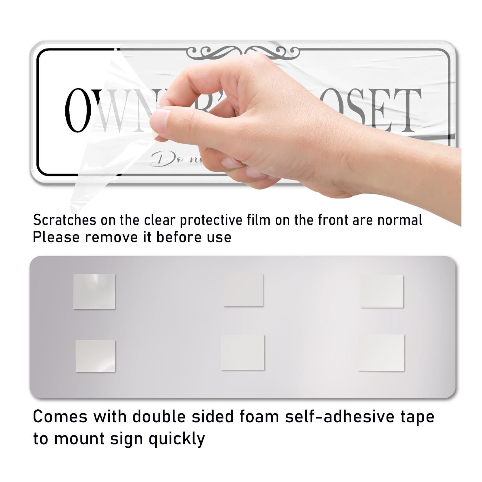 9×3 Inch Owners Closet SelfStick Acrylic Signage Door Decal Elegant White