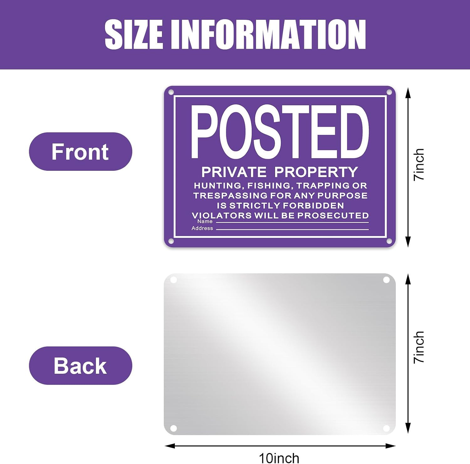 No Trespassing Signs 4 Pcs 10×7&Prime; Private Property Reflective