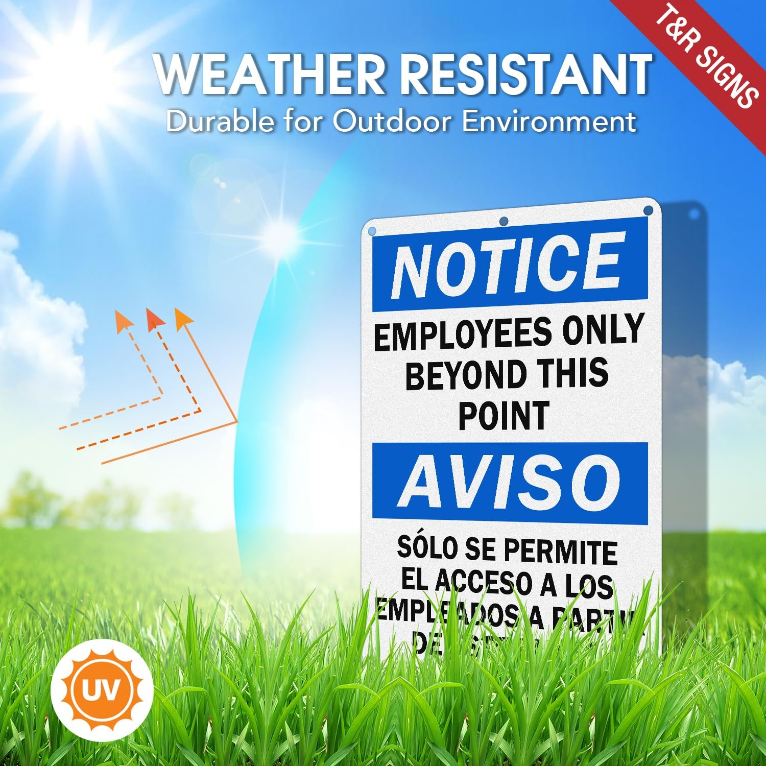 Employees Only Beyond This Point Signs – Bilingual – 2 Pack – 12 x 8 Inches R…