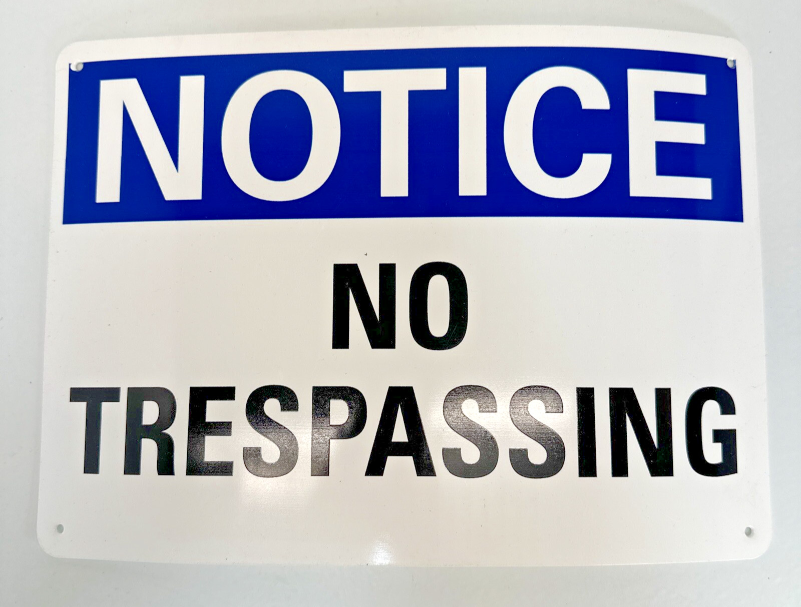 (2 Pack) No Trespassing OSHA Notice Sign Plastic, Blue Black White, 4 Holes