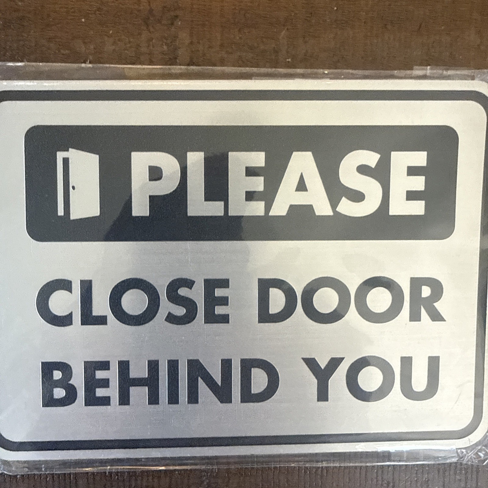 2 Pack Classic Framed Please Close Door Behind You Sign 5&Prime; x 7&Prime; Brushed Silver