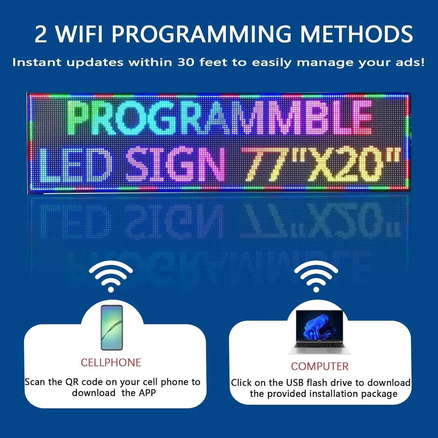 Programmable LED Scrolling Sign 77&Prime;x20&Prime; Waterproof APP Control for Business
