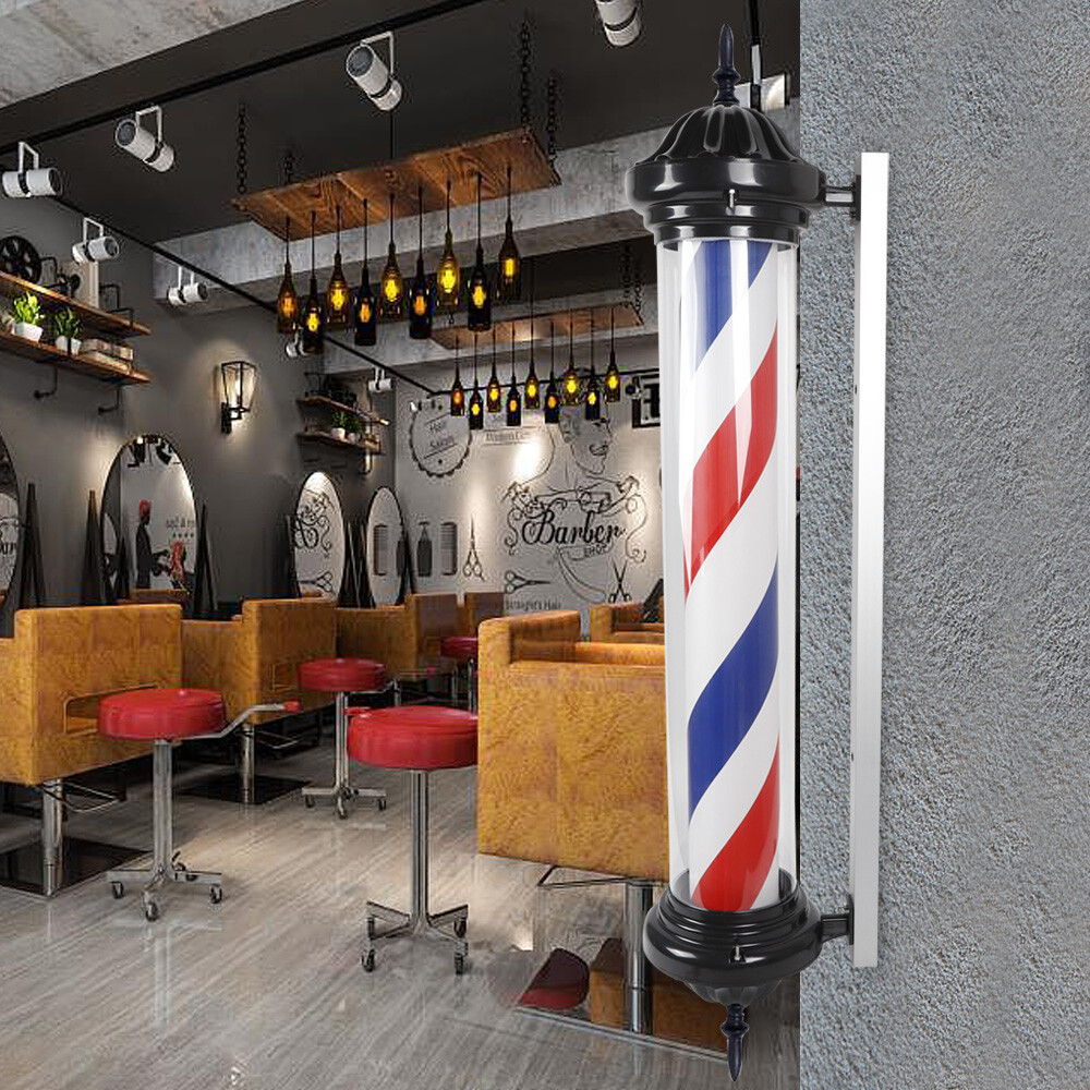 40&Prime; Barber Hair Salon Light Pole Rotating Light Barber Shop Sign Red &Blue&White