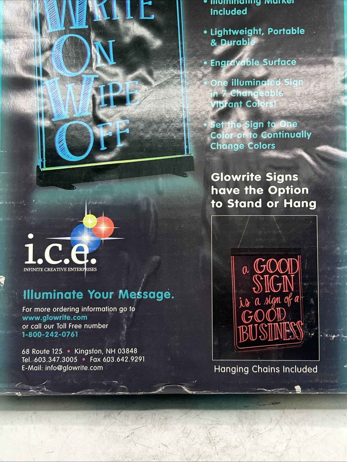 Glowrite LED Illuminated Sign 12&Prime; x 18&Prime; write on wipe off Message Board