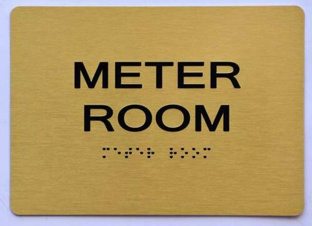 Meter Room Sign With Braille and Raised Letters Gold(Aluminum, Size 5×7)