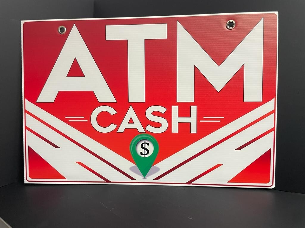 Double-Sided Coroplast ATM Sign, 16×24 Inches, with Metal Grommets