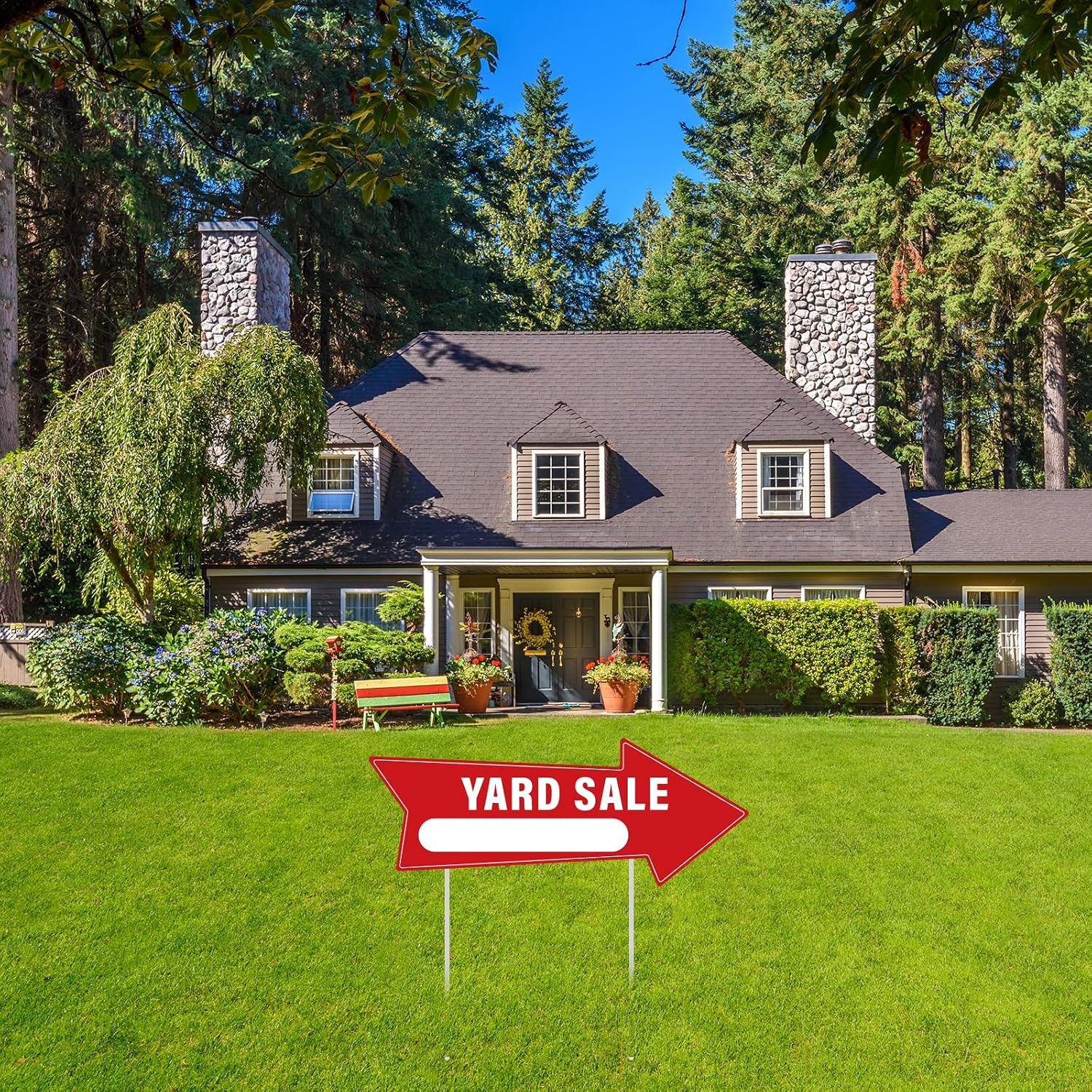 5 PCS Yard Sale Signs 14.4 x 5.6 Inches Yard Sale Arrows Sign with Stakes Double