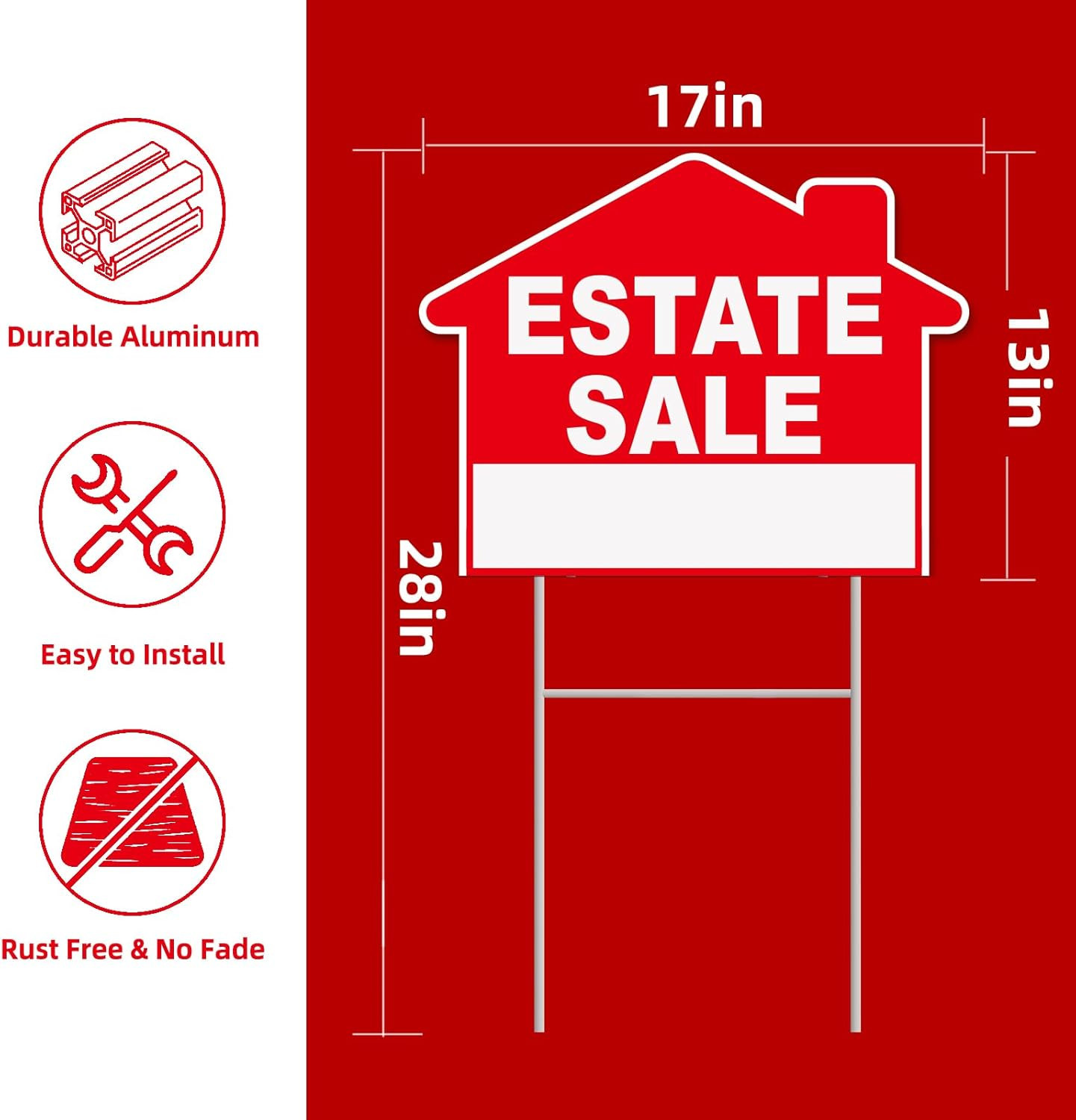 Estate Sale Signs, 3-Pack 17&Prime;X13&Prime; Double-Sided Signs, Corrugated Plastic, H-Meta