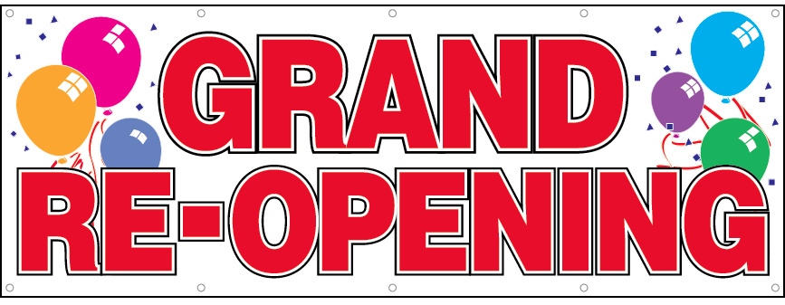 GRAND RE-OPENING Vinyl Banner Sign 3×8 ft – Balloons wb
