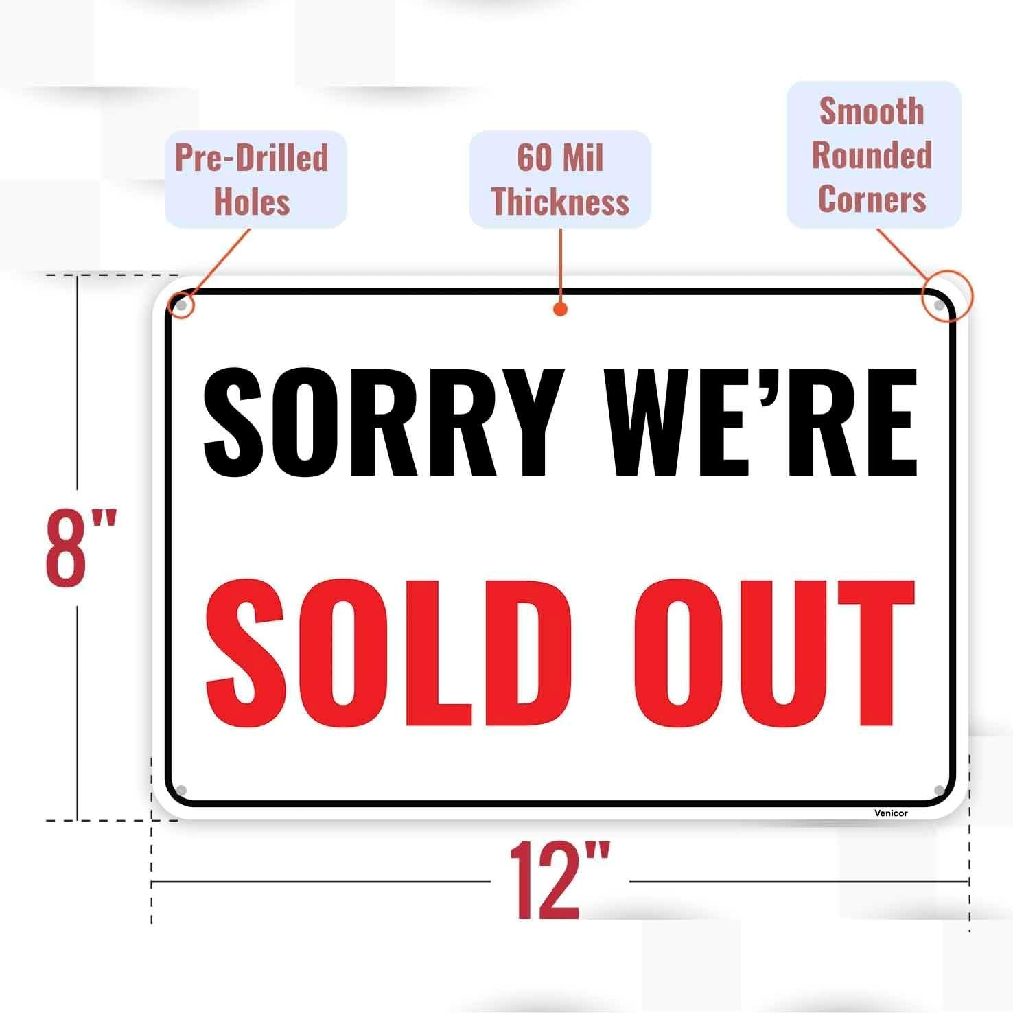 1PC Sold Out Sign, 12 x 8 Inches – Aluminum – Sorry We&rsquo;re Red, White, Black