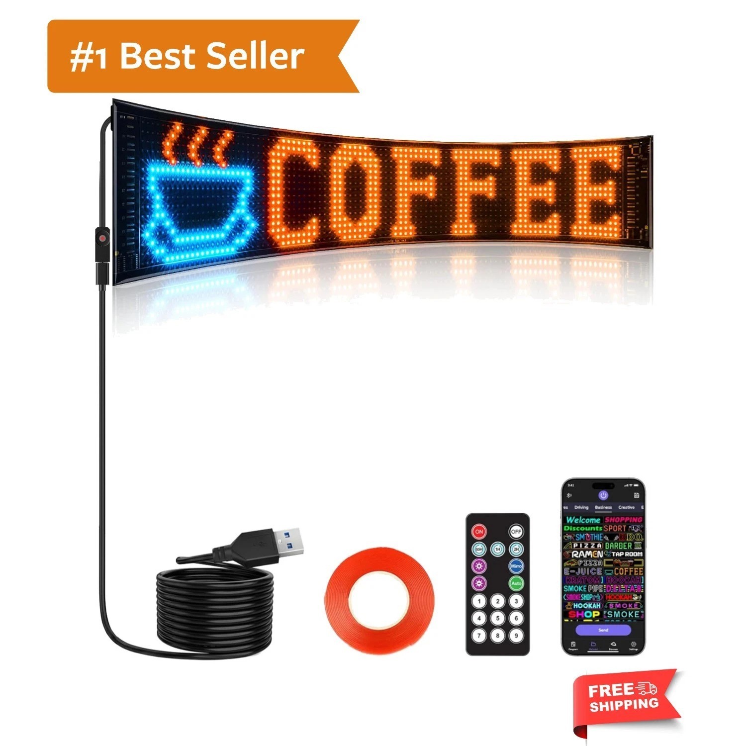 Bright Multiple Programmable LED Sign, 23 »x5 » Full Color Scrolling LED Sign…