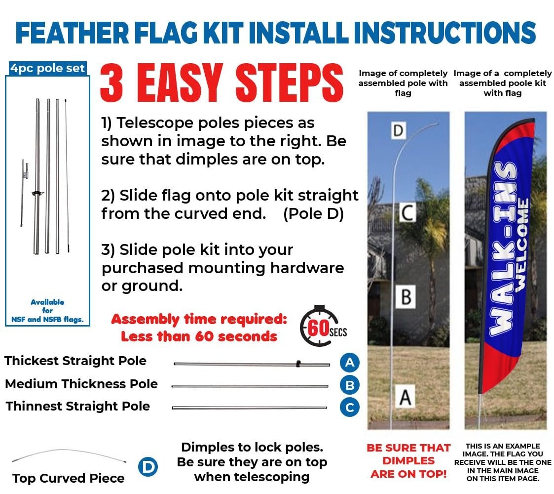 Walk-Ins Welcome Advertising Feather Banner Swooper Flag Kit with Flag Pole…