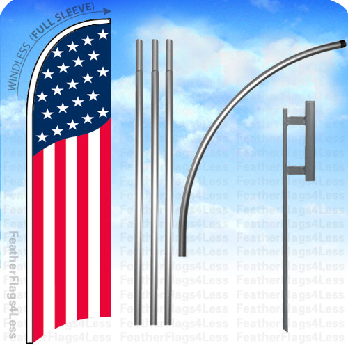 USA US STARS STRIPES – Windless Swooper Flag KIT Feather Banner Sign 15&prime; Set -b1