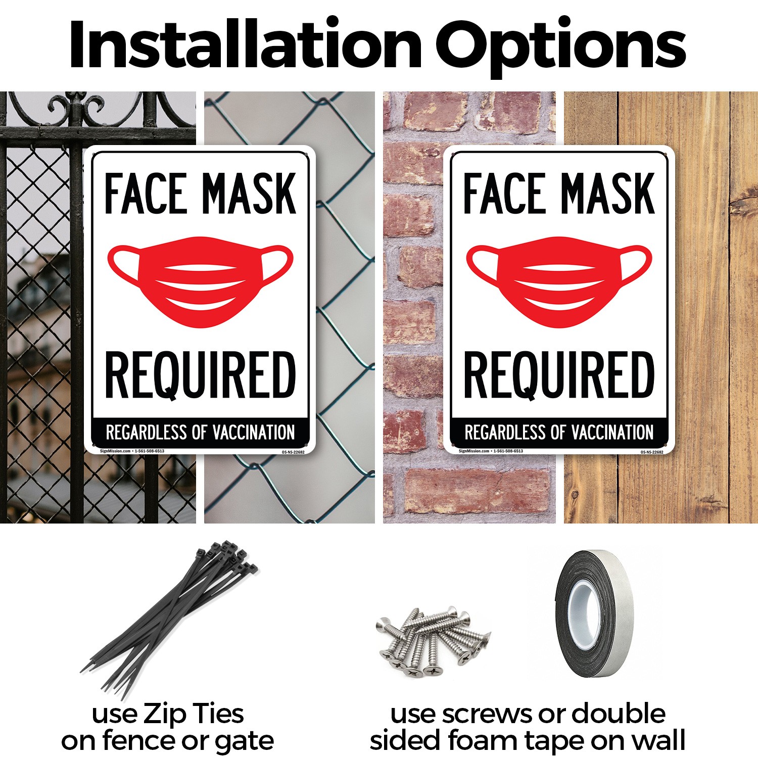 Face Mask Required Public Safety Sign Metal, Plastic, Or Decal – 5 or 10 Pack
