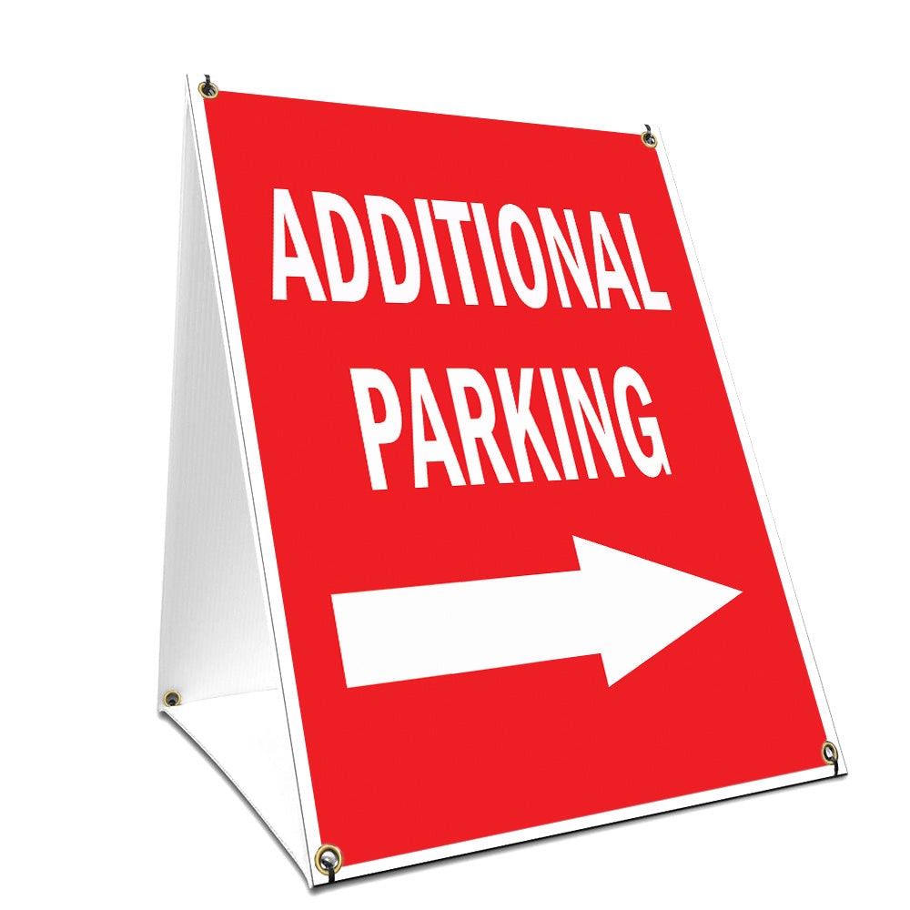 A-frame Sidewalk Additional Parking With Arrow Sign With Graphics On Each Side
