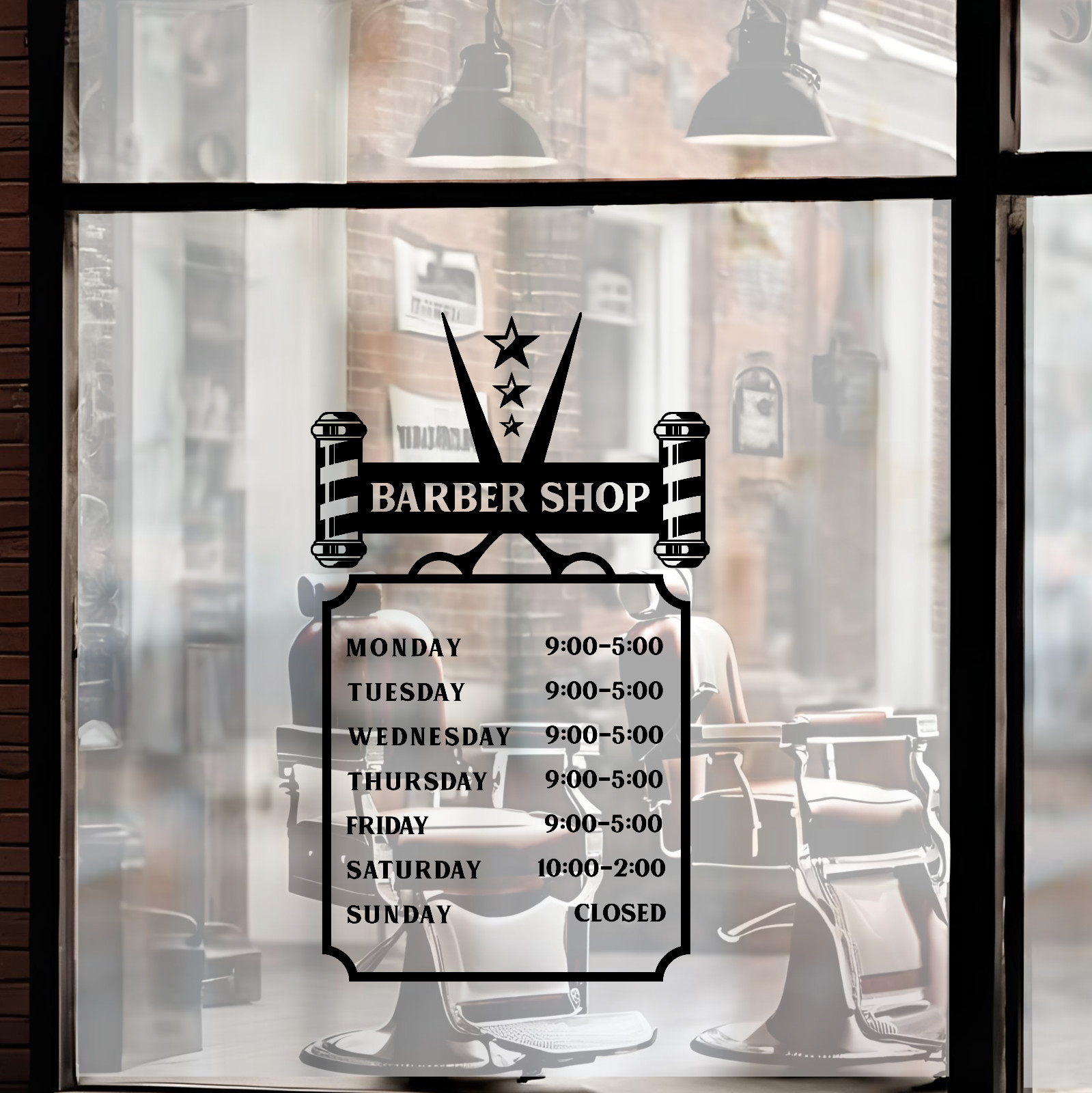 Barber Shop Opening Times Custom Personalised Custom Window Wall Sign Sticker